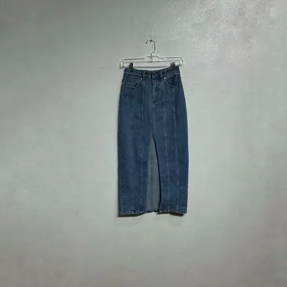House of Harlow 1960 × Nicole Richie Denim Maxi Skirt Sz 2